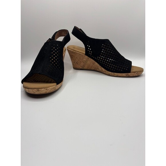 NEW Rockport Trutech Briah Perforated Slingback wedge heels sandals black 9.5 M - Picture 1 of 12